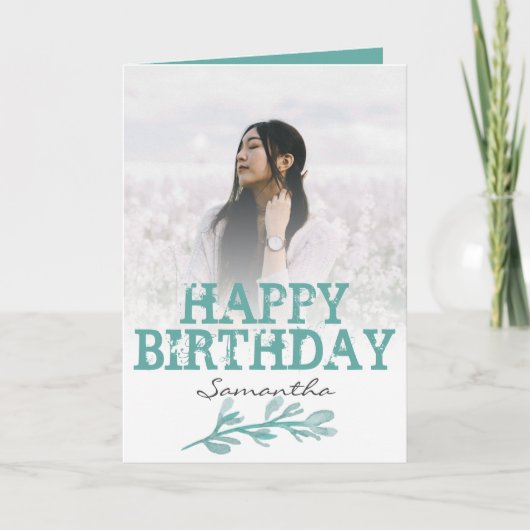 Elégante photo verte moderne carte aquarelle (Devant)