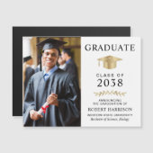 Élégante photo White Gold Graduation Faire-part (Devant / Derrière)