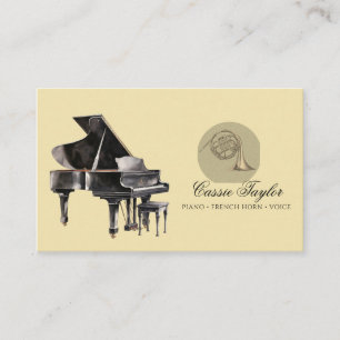 Elegante piano Franse hoornmuzikant muziekdocent Visitekaartje