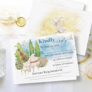 Elegante Piano Viool bloemen duiven Bruiloft RSVP Kaart