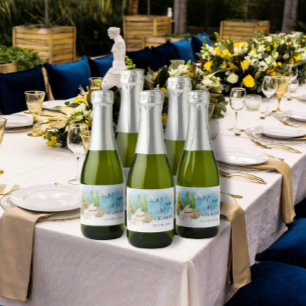Elegante piano Viool bloemenduiven Bruiloft Luxe Sparkling Wijnetiket