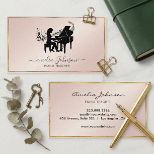 Elegante Pianolerares Muziek Goud & Blush Visitekaartje