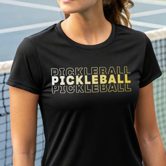 Elegante Pickleball Typografie Wit Gouden Geel T-shirt