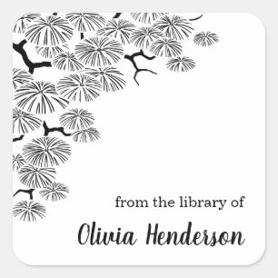 Elegante Pine Branch Bookplate uit de bibliotheek Vierkante Sticker