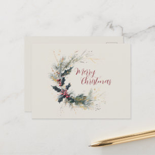 Elegante Pine en Holly Krans met gouden accenten Briefkaart