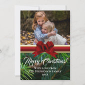 Elegante Pine Red Bow Kerstfoto Feestdagenkaart (Voorkant)