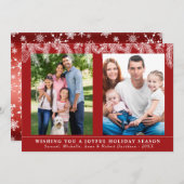 Elegante Pine Snowflakes Familie Foto's Kerstmis Feestdagenkaart (Voorkant / Achterkant)