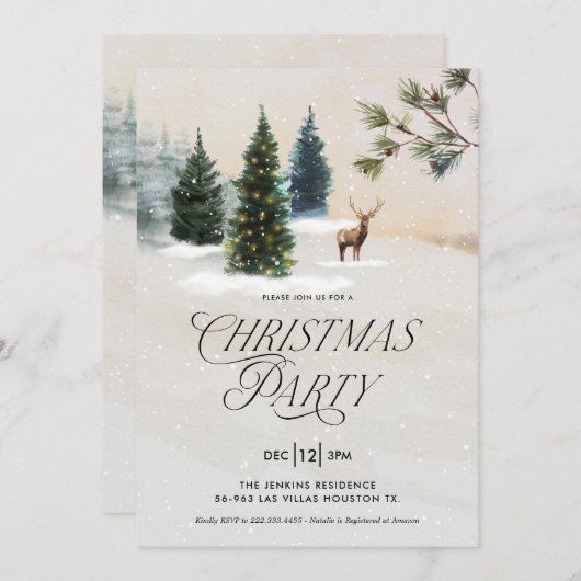 Elegante Pine Tree Kerstfeest uitnodiging (Voorkant / Achterkant)