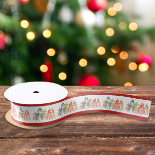 Elegante Pine Tree Waterverf Kerstvakantie Lint