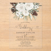 Elegante Pine Winter Wedding Acryl Uitnodigingen (Voorkant)