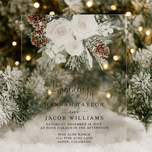 Elegante Pine Winter Wedding Acryl Uitnodigingen