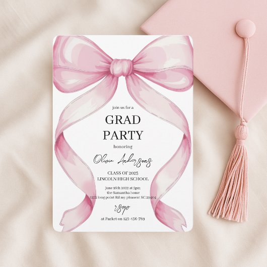 Elegante Pink Bow Graduation Party Kaart