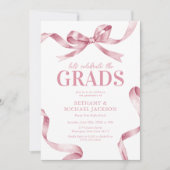Elegante Pink Bow Joint Graduation Party Kaart (Voorkant)