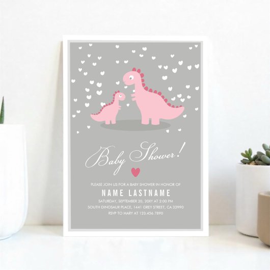 Élégante Pink Dino fille Invitation Baby shower