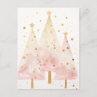 Elegante pinke und goldene Weihnachtsbäume Briefkaart