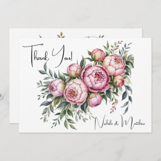 Elegante pioen bloemenbruiloft bedankkaarten kaart (Voorkant / Achterkant)