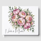 Elegante pioen bloemstuk bruiloft gastenboek (Voorkant)