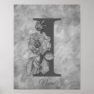 Elegante Pioen Monogram Initiaal I Persoonlijk Poster