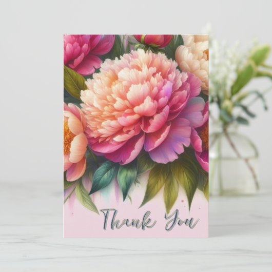 Elegante Pioenroze Bloemengeschenk  Bedankkaart (Staand voorkant)