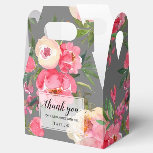 Elegante Pioenrozen Bloemig Grijs Bedankdoosjes (Geopend)