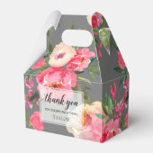 Elegante Pioenrozen Bloemig Grijs Bedankdoosjes (Voorkant Zijde)