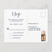 Elegante Pioenrozen Rustieke Lantaarns Marine Kora Uitnodiging Briefkaart (Achterkant)