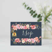 Elegante Pioenrozen Rustieke Lantaarns Marine Kora Uitnodiging Briefkaart (Staand voorkant)