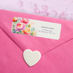 Elegante Pioenrozen Waterverf Bloemen Retouradres Etiket