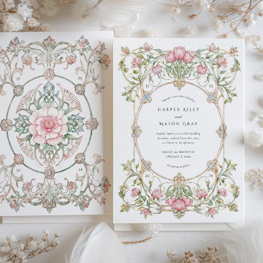 Elegante Pioentuin bruiloft Kaart