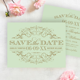 Elegante Pistache Gouden Sierlijke Trouwkaart Save The Date