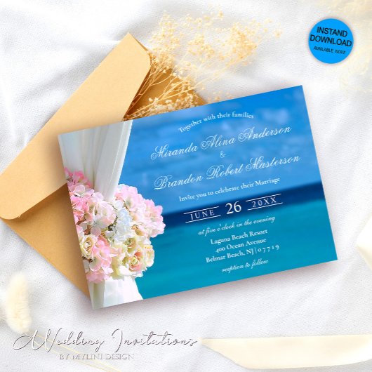 Elégante Plage Florale Plage Mariage Invitation