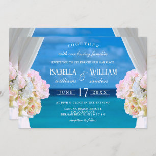 Elégante Plage Florale Plage Mariage Invitation