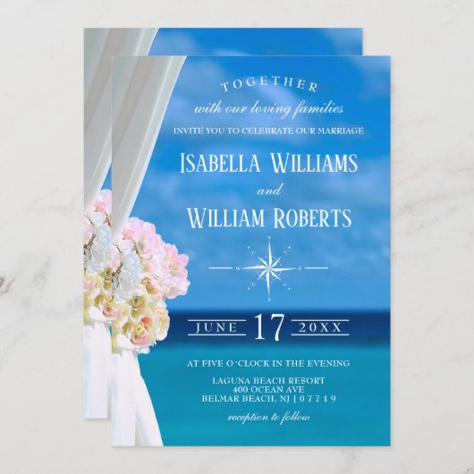 Elégante Plage Florale Plage Mariage Invitation (Devant / Derrière)