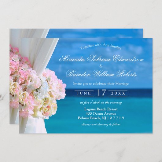Elégante Plage Florale Plage Mariage Invitation (Devant / Derrière)