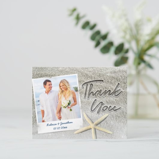 Elégante Plage Mariage Photo Merci Cartes postales (Debout devant)