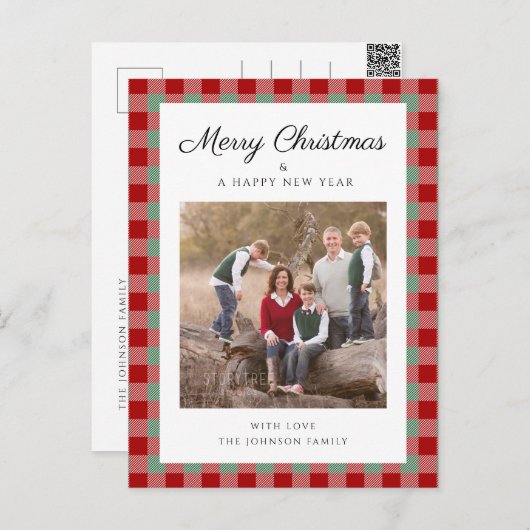 Elegante Plaid Foto Kerstmis Feestdagenkaart (Voorkant / Achterkant)