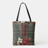 Elegante Plaid & Poinsettia Kerstvakantie Draagtas (Achterkant)
