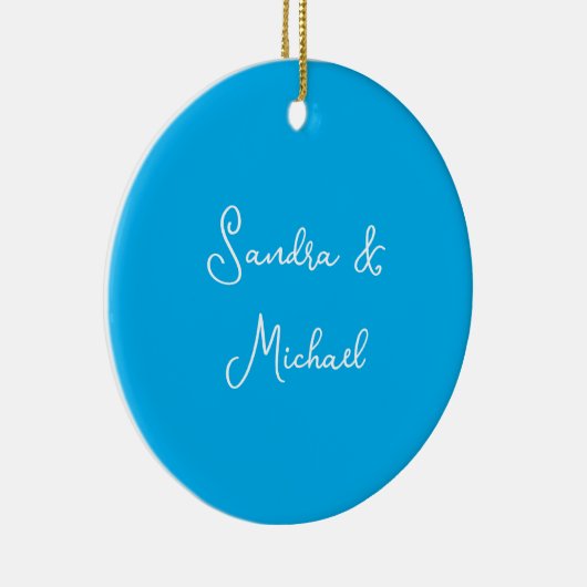 Elegante Plain Azure Blauw Gepersonaliseerde Custo Keramisch Ornament (Rechts)
