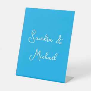 Elegante Plain Azure Blauw Gepersonaliseerde Custo Reclamebord Met Voetstuk