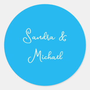 Elegante Plain Azure Blauw Gepersonaliseerde Custo Ronde Sticker