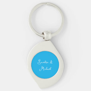 Elegante Plain Azure Blauw Gepersonaliseerde Custo Sleutelhanger