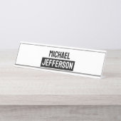 Elegante Plain Zwart Wit Gepersonaliseerde Custom Bureau Naambordje (Voorkant)