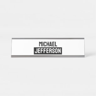 Elegante Plain Zwart Wit Gepersonaliseerde Custom Bureau Naambordje