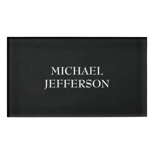 Elegante Plain Zwart Wit Gepersonaliseerde Custom Naambadge (Voorkant)