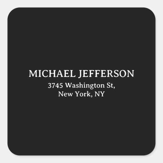 Elegante Plain Zwart Wit Gepersonaliseerde Custom Vierkante Sticker (Voorkant)