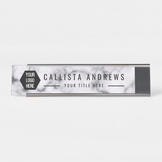 Élégante plaque signalétique simple en marbre noir (Devant)