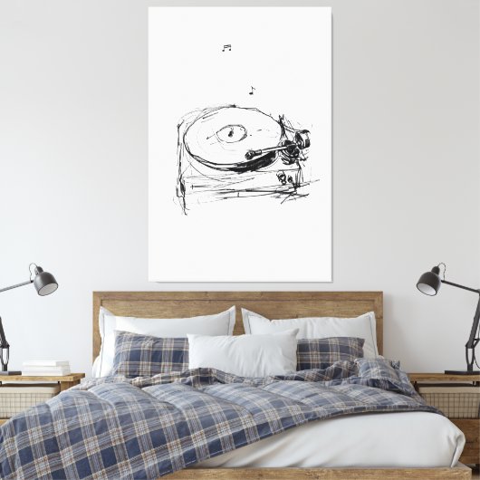 Elegante Platenspeler met Notes Sketch - Premium Canvas Afdruk (Insitu (Slaapkamer))