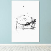 Elegante Platenspeler met Notes Sketch - Premium Canvas Afdruk (Insitu (Houten vloer))