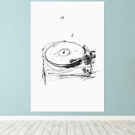Elegante Platenspeler met Notes Sketch - Premium Canvas Afdruk (Insitu (Houten vloer))
