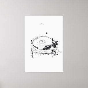 Elegante Platenspeler met Notes Sketch - Premium Canvas Afdruk